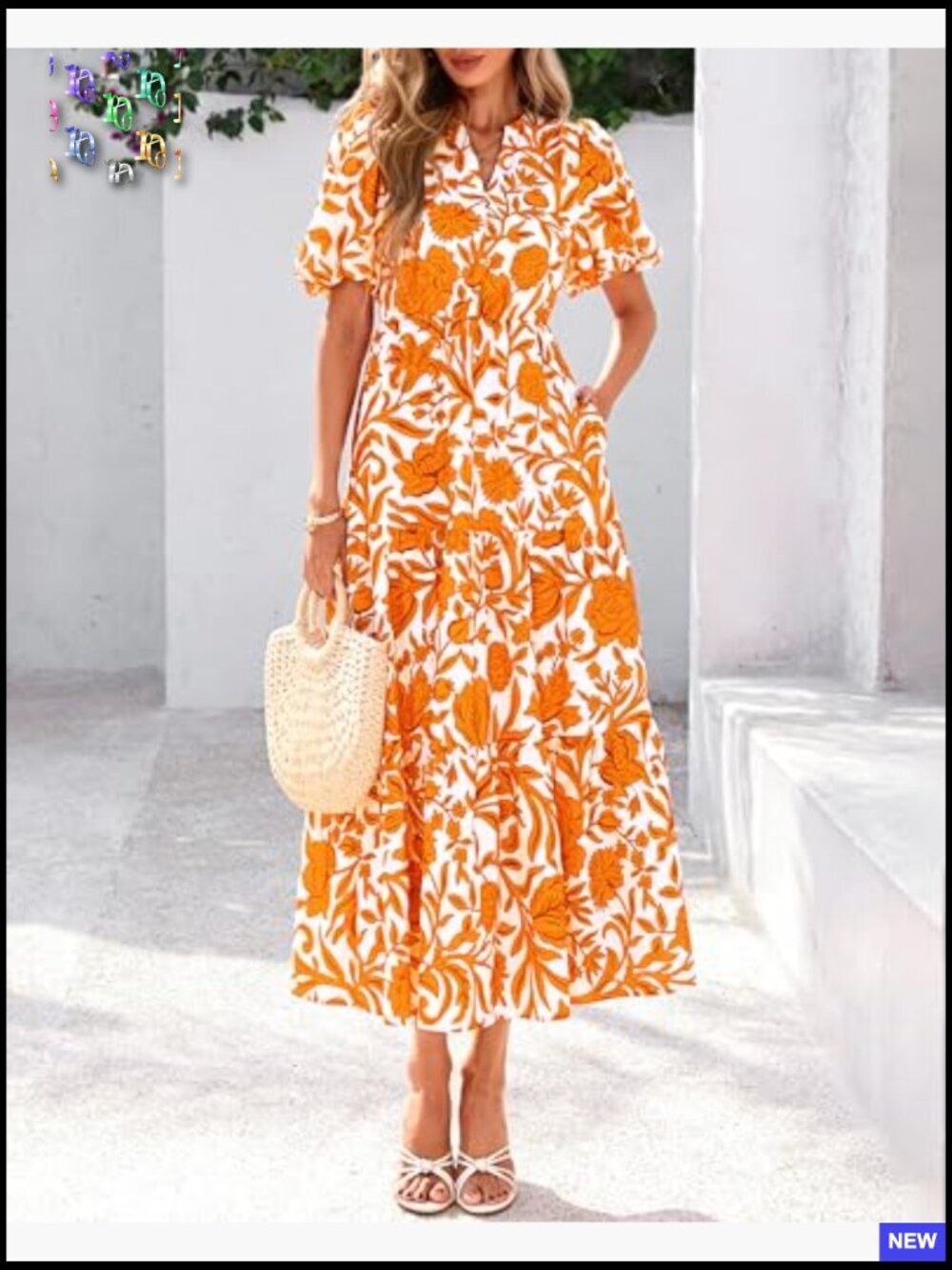 Boho Floral Maxi Dress Puff Sleeve V Neck Tiered Ruffle Summer Casual Chic - Picture 2 of 7